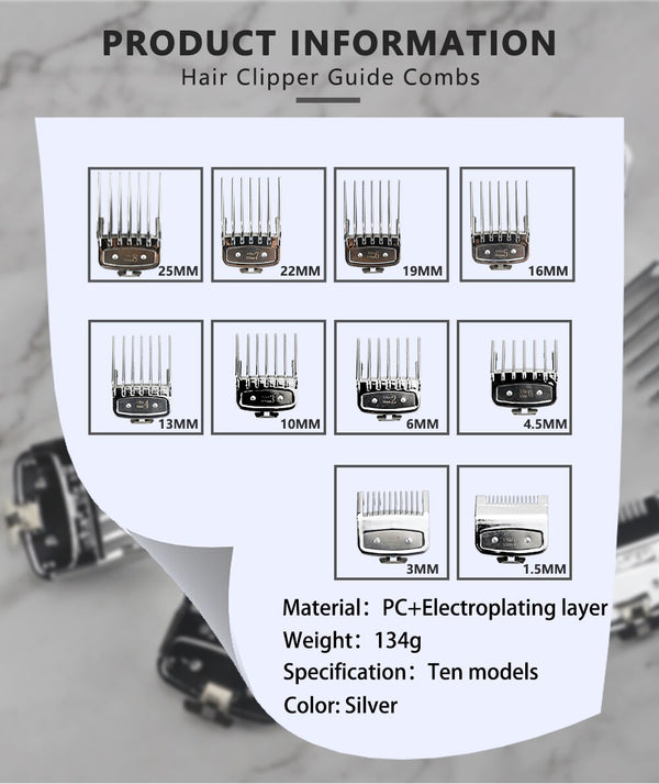 CestoMen 10 Pcs Sliver Universal Hair Clipper Guards Kit