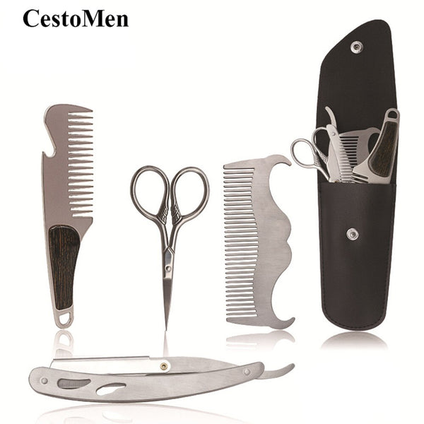 CestoMen 4pcs/set Professional Hair Trimming Kit with PU Pouch