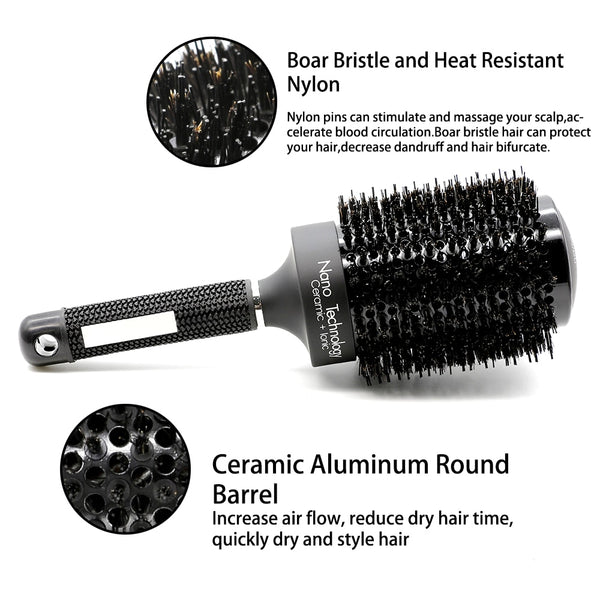 CestoMen Black Aluminum Ceramic Round Brush