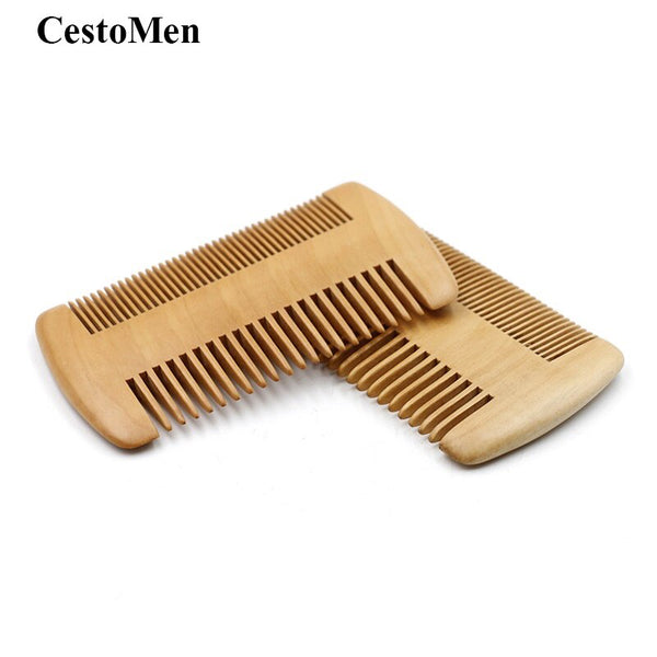 CestoMen Double Side Wooden Beard Comb Wood