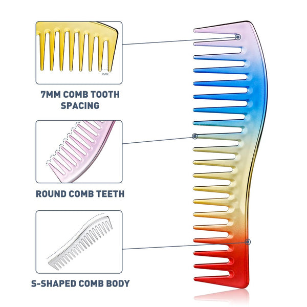 CestoMen Four Colors Rainbow Wide Tooth Comb