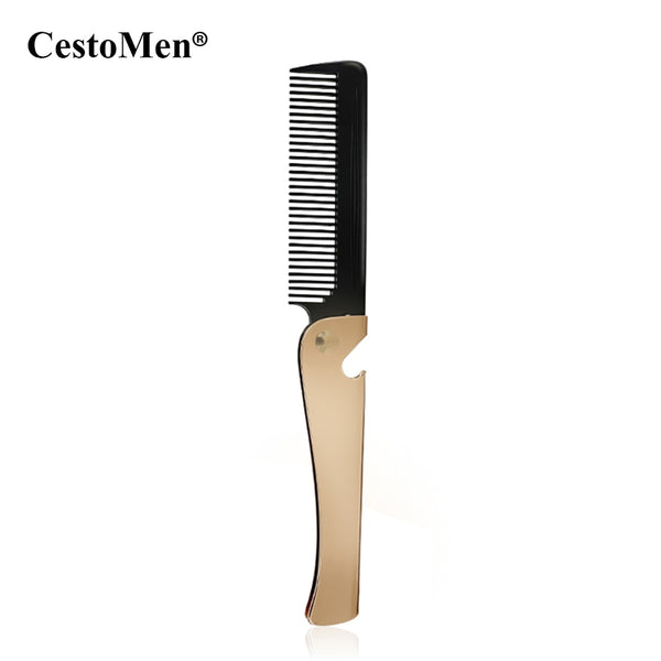 CestoMen Gold Stainless Steel Handle Barber Comb