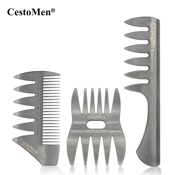 CestoMen Handle Grip Large Tooth Detangling Curly Hair Comb Set