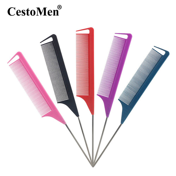 5pcs/pack CestoMen Long Handle Rat Tail Comb Five Colors