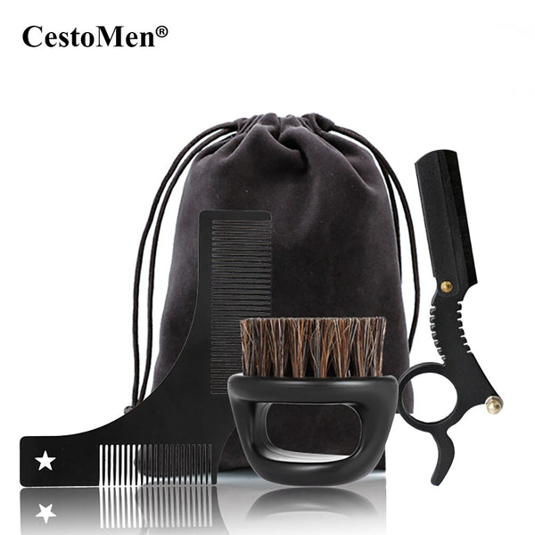 3pcs/set Grooming Straight Edge Razor Bristle Brush Beard Shaving Kit with Gift Bag