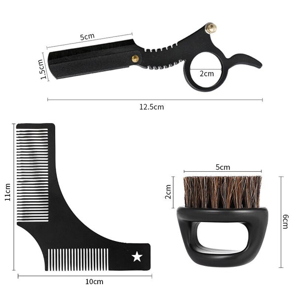 3pcs/set Grooming Straight Edge Razor Bristle Brush Beard Shaving Kit with Gift Bag