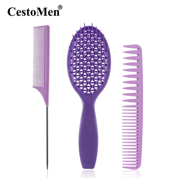 CestoMen 3pcs/set Purple Detangle Brush Set 03