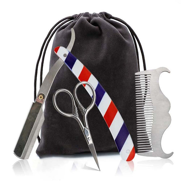 3pcs/set Stainless Steel Men's Shaving Kit with Gift Bag
