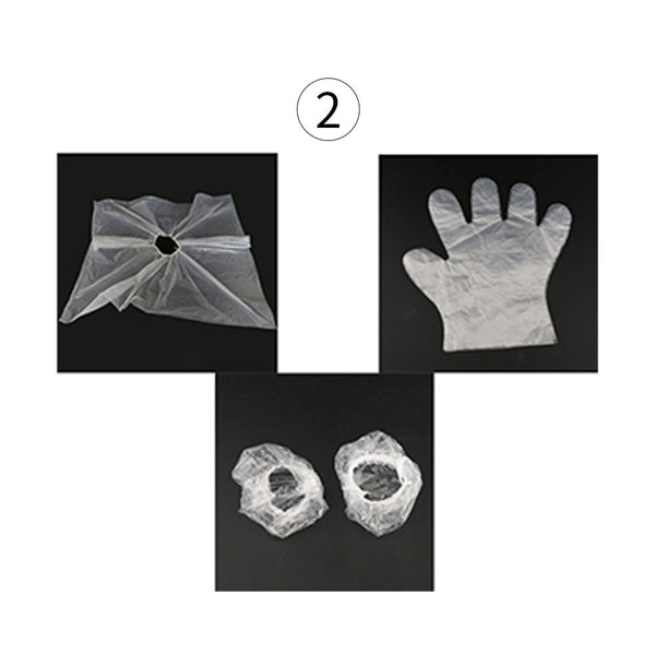 PE Transparent One-off Ear Cover, Gloves, Hair Cap, Disposable Cape set