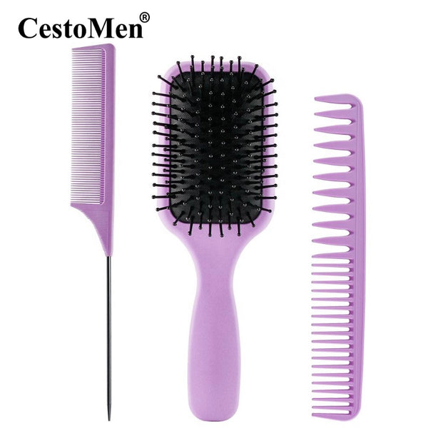 CestoMen 3pcs/set Purple Detangle Brush Set 04