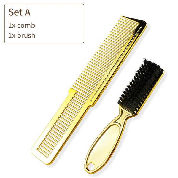 2pcs/Set Plating Gold Hair Clipper Cutting Comb And Brush