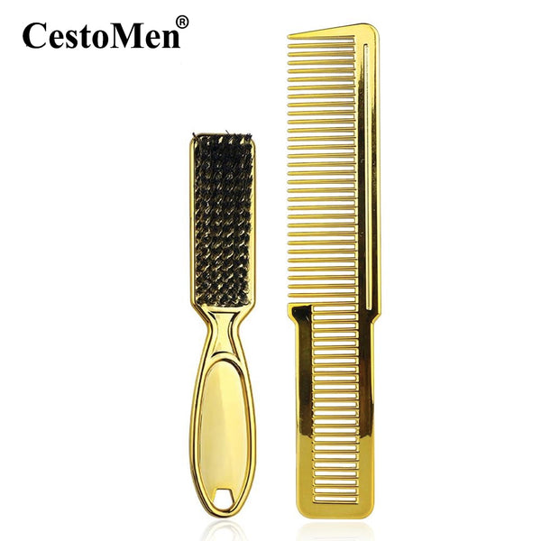 2pcs/Set Plating Gold Hair Clipper Cutting Comb And Brush