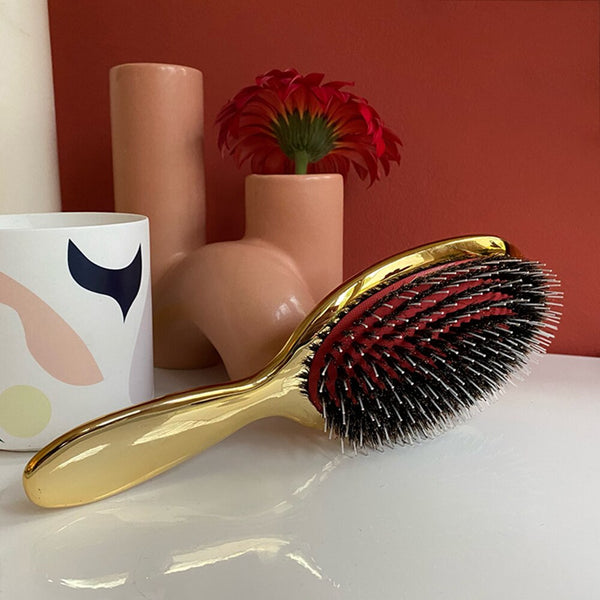 New Boar Bristle Paddle Hair Brush In Gold N Silver