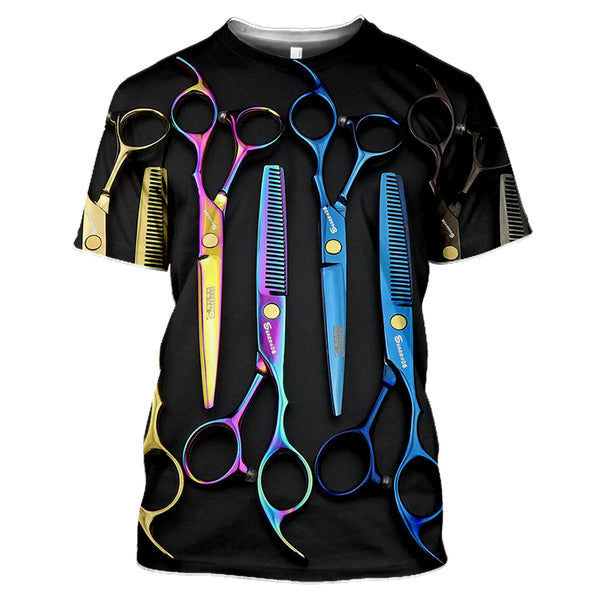 3D Barbershop T-shirt Scissors C8