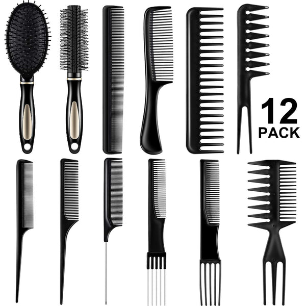 12 Pieces Hair Brush Comb Set Paddle Hair Brush Detangling Brush