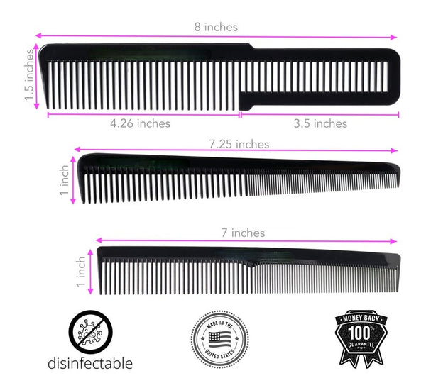 3pcs/set Tapered Comb, Hair Stylist Comb, Clipper Comb